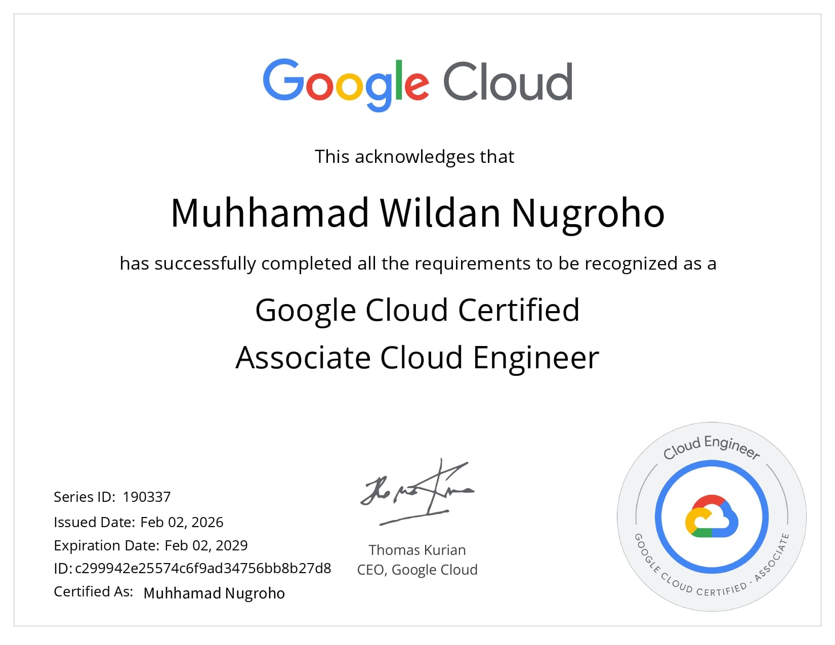 Associate Cloud Engineer (ACE) Certificate